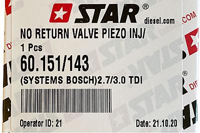 Обратный клапан системы Bosch piezo (VAG 2.7 / 3.0 TDI; 10 бар)